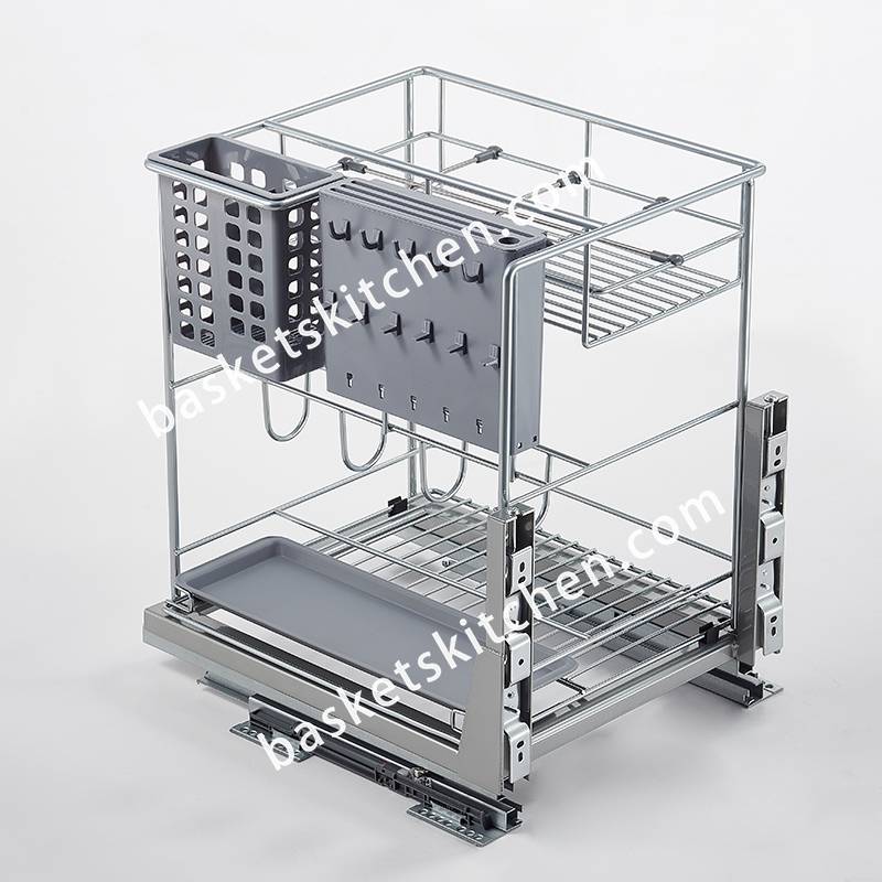 Base Cabinet Pull Out Spice Basket with Knife Holder and Utensil Bin 