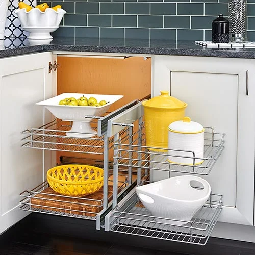 Enhance Your Kitchen Organization with Pull Out Cabinet Baskets and Wireware Storage Systems.