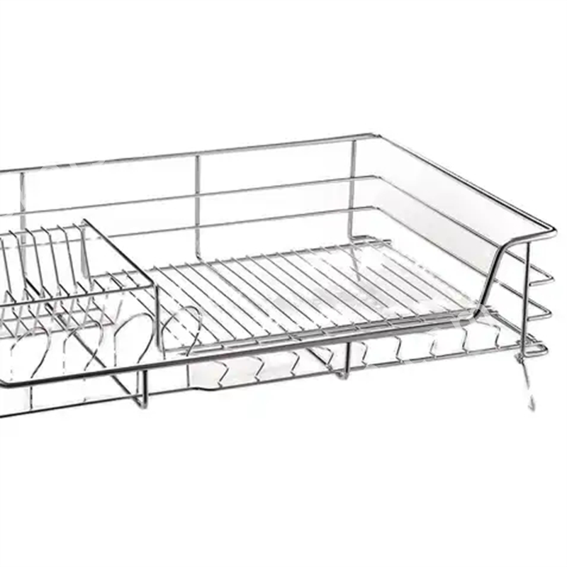 Stainless-Steel-Wire-basket-with-pull-out-rail-&-Dish-Rack-Set